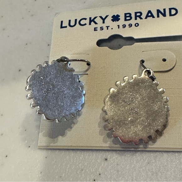 NWT Lucky Brand earrings silver tone dangle textured w/ faux turquoise cabochons - Picture 7 of 8